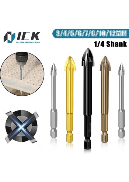 Siyah Nitrür 12MM Çapraz Altıgen Kiremit Uçları Cam Seramik Beton Delik Açıcı Alaşım Üçgen Matkap Boyutu 3/4/5/6/7/8/10/12MM Elektrikli El Aletleri Aksesuarları (Yurt Dışından) fiyatları