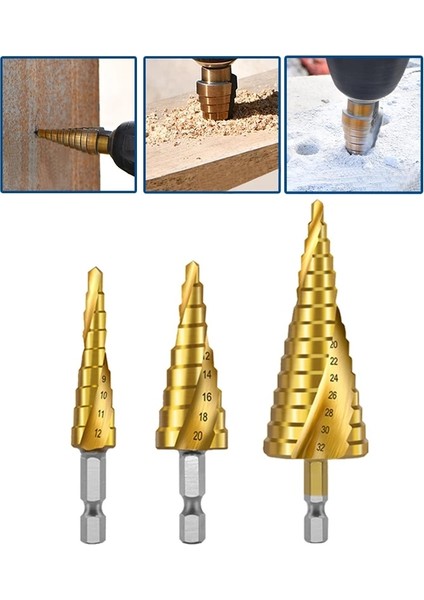 Şerit 4-12 3 Adet 3-12MM 4-12MM 4-20MM Hss Düz Oluk Adım Matkap Ucu Seti Titanyum Kaplamalı Ahşap Metal Delik Kesici Çekirdek Matkap Ucu Seti (Yurt Dışından) indirimleri