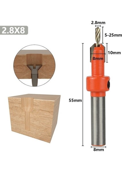 2.8X8MM Xcan Matkap Ucu 8mm Shank Havşa Yönlendirici Bit Ahşap Yönlendirici Ucu Ahşap Freze Kesicisi Hss Ağaç Işleme Delik Delme Araçları (Yurt Dışından)