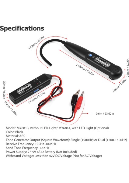 MY6813 LED Işık Kkmoon MY6814 Otomotiv Kablo Tracer Ton Jeneratörü ve Prob Kiti Tel Kırılma Noktası Kısa Devre Telefon Hattı Takibi (Yurt Dışından)