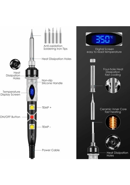 Siyah Abd 80W Ayarlanabilir Sıcaklık Elektrikli Havya 220V/110V Kaynak Lehim Rework Istasyonu Isı Kalem Ipuçları Onarım Aracı (Yurt Dışından) fırsatları