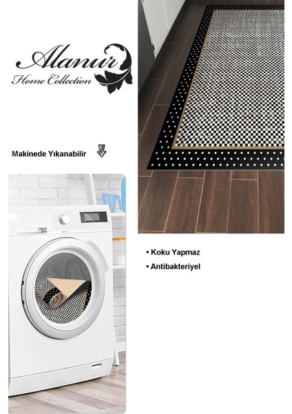 Dijital Mutfak Halısı Yıldız Deri Kaymaz Taban Modern Stormy Siyah
