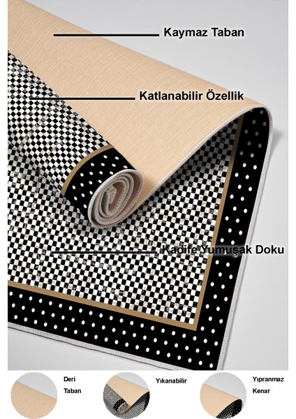 Dijital Mutfak Halısı Yıldız Deri Kaymaz Taban Modern Stormy Siyah
