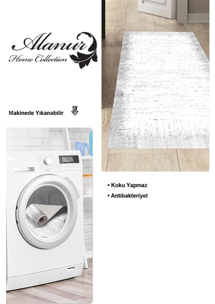 Dijital Mutfak Halısı Trend Keçe Kaymaz Taban Modern Evelina Gri