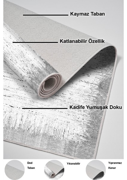 Dijital Mutfak Halısı Trend Keçe Kaymaz Taban Modern Evelina Gri