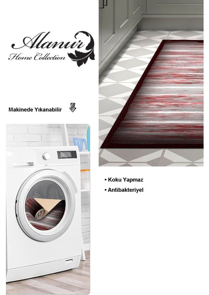 Dijital Mutfak Halısı Yıldız Deri Kaymaz Taban Modern Sharona Siyah Bordo