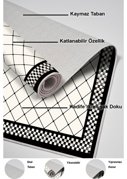 Dijital Mutfak Halısı Trend Keçe Kaymaz Taban Modern Krystalyn Krem