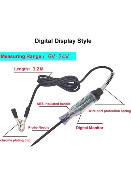 Siyah Çizgi 6/12/24 V Dijital Elektrik Gerilim Devre Test Cihazı Kamyon Otomotiv Hafif Araba Test Araba Kamyon Gerilim Devre Test Cihazı (Yurt Dışından)