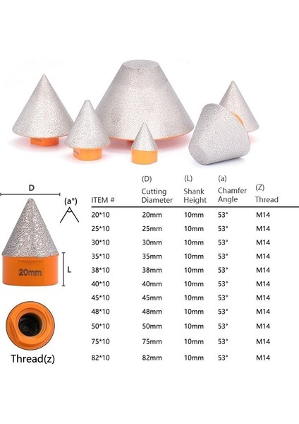 48MM M14 Konu M14 Elmas Pah Uçları DIA20-75MM Freze Fayans Kesici Mermer Beton Delik Testere Duvar Sondaj Taçlar Inşaat Iş Araçları (Yurt Dışından) fırsatları