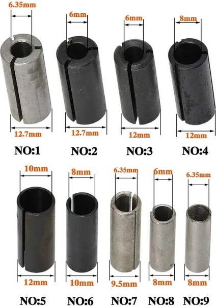9.5mm - 6.35MM 1 Adet Yüksek Hassasiyetli Gravür Ucu Yönlendirici Adaptör Chuck Collet Shank Cnc Rota Aracı Adaptörleri Tutucu 8-6.35/ 8-6/ 12.7-8/6 (Yurt Dışından) fiyatları