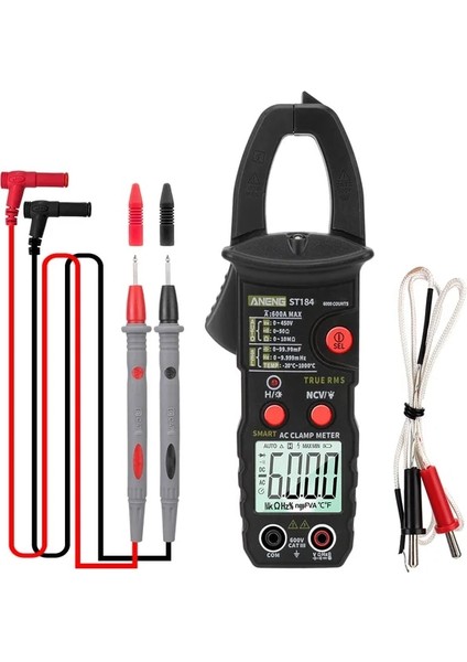 ST184 Siyah Ac/dc Gerilim Test Cihazı Profesyonel Multimetre Dijital Pens Metre Ohm Hz Test Cihazı ST184 6000 Sayım Gerilim Ölçer True Rms (Yurt Dışından)