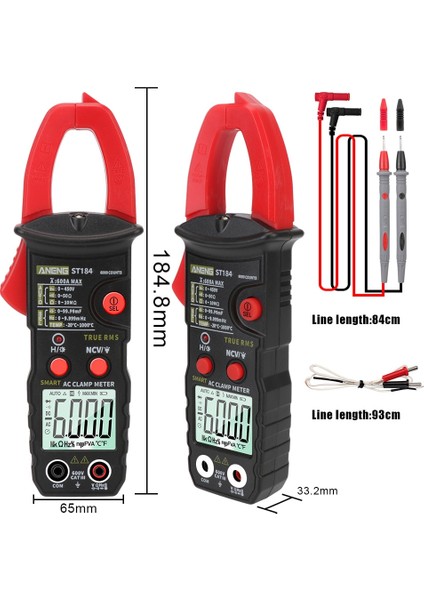 ST184 Siyah Ac/dc Gerilim Test Cihazı Profesyonel Multimetre Dijital Pens Metre Ohm Hz Test Cihazı ST184 6000 Sayım Gerilim Ölçer True Rms (Yurt Dışından) modelleri