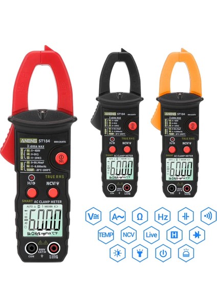 ST184 Siyah Ac/dc Gerilim Test Cihazı Profesyonel Multimetre Dijital Pens Metre Ohm Hz Test Cihazı ST184 6000 Sayım Gerilim Ölçer True Rms (Yurt Dışından) fırsatları