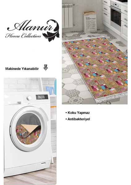 Dijital Mutfak Halısı Yıldız Deri Kaymaz Taban Saçaklı Modern Phebe Renkli