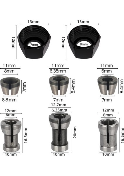 1 Takım 8 In 1 6/6.35/8mm Yönlendirici Bit Collet Chuck Adaptörü Cnc Router Collet Chuck Gravür Kırpma Makinesi Freze Kesicisi Aletler (Yurt Dışından)