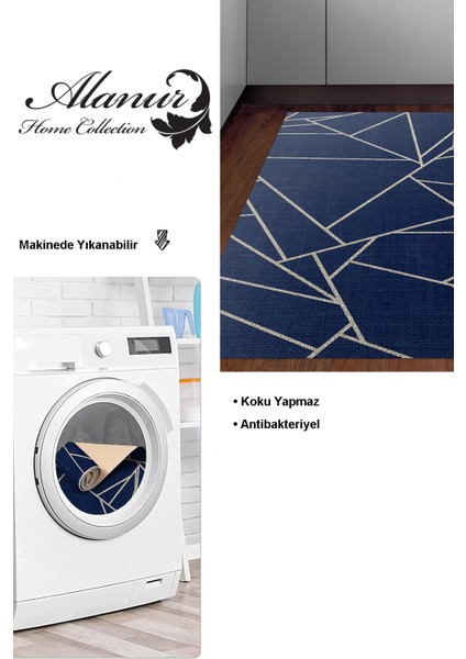 Dijital Mutfak Halısı Yıldız Deri Kaymaz Taban Modern Shavonne Lacivert