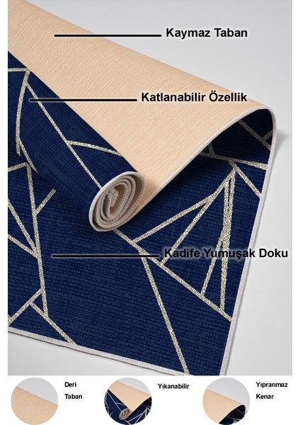 Dijital Mutfak Halısı Yıldız Deri Kaymaz Taban Modern Shavonne Lacivert