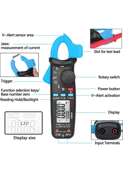 ACM81-BLACK Bsıde True Rms Pens Metre 1ma Pense Ampermetre Profesyonel Araba Tamir Dijital Multimetre Dc Ac Akım Volt Sıcaklık Kapasitör Test Cihazı (Yurt Dışından) fırsatları