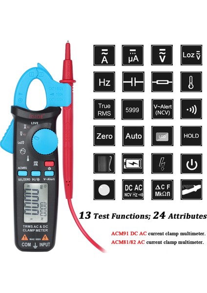 ACM81-BLACK Bsıde True Rms Pens Metre 1ma Pense Ampermetre Profesyonel Araba Tamir Dijital Multimetre Dc Ac Akım Volt Sıcaklık Kapasitör Test Cihazı (Yurt Dışından) indirimleri