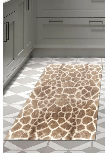 Dijital Mutfak Halısı Trend Keçe Kaymaz Taban Modern Cherry Kahve