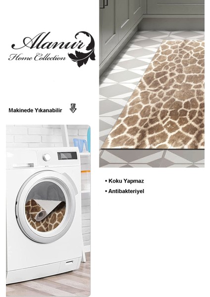 Dijital Mutfak Halısı Trend Keçe Kaymaz Taban Modern Cherry Kahve