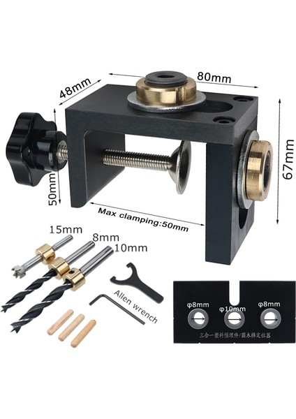 Tip-A Dübel Jig Kiti 3'ü 1 Arada Dikey Cep Delik Jig Ağaç Işleme Matkap Kılavuzu Bulucu Kabine Mobilya Delik Zımba Montaj Araçları (Yurt Dışından)