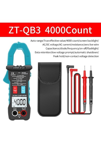 Zt-Qb3 Zoyı Dijital Pens Metre 600A Akım True Rms Akıllı Pense Ampermetre Otomatik Rang 6000 Multimetre Dc Ac Gerilim Hz Ohm Ncv Test Cihazı (Yurt Dışından)