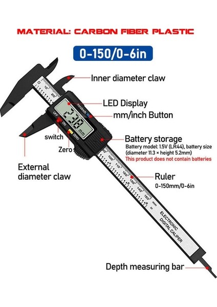 Dijital Plastik 6 "/150MM Plastik/paslanmaz Çelik Kumpas Dijital Kumpas Dayanıklı Elektronik Sürmeli Kumpas Ölçer Ölçme Aracı Mikrometre (Yurt Dışından)