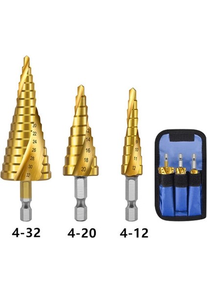 Set 2 Altıgen 3 Adet/takım 4-12MM 4-20MM Hss Düz Spiral Oluk Adım Matkap Ucu Titanyum Kaplamalı Ahşap Metal Delik Kesici Çekirdek Delme Araçları (Yurt Dışından)