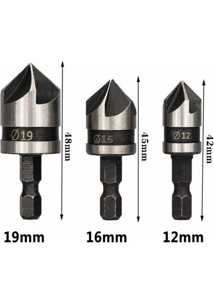 12MM 16MM 19MM 12/16/19MM Havşa Sıkıcı Matkap Ucu Seti Ahşap Metal Hex Shank Ağaç Işleme Pah Matkap Ucu Kesici Metal Delme Uçları (Yurt Dışından)