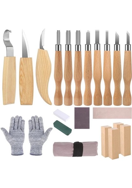 Bir Set Ahşap Oyma Araçları Ahşap Oyma Kiti Keskin Ahşap Gravür Araçları Ahşap Oyma Blokları Grindstone Bileme Deri Eldiven (Yurt Dışından)