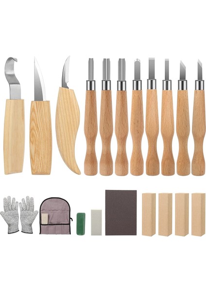 Bir Set Ahşap Oyma Araçları Ahşap Oyma Kiti Keskin Ahşap Gravür Araçları Ahşap Oyma Blokları Grindstone Bileme Deri Eldiven (Yurt Dışından)