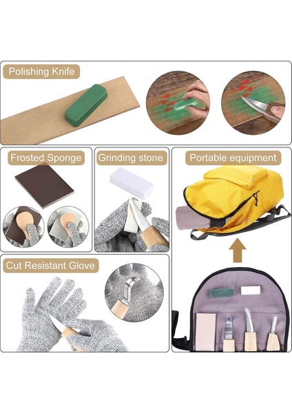 Bir Set Ahşap Oyma Araçları Ahşap Oyma Kiti Keskin Ahşap Gravür Araçları Ahşap Oyma Blokları Grindstone Bileme Deri Eldiven (Yurt Dışından)