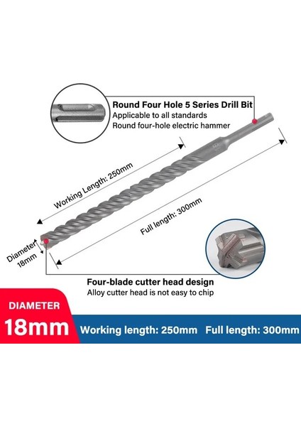 18X250X300MM Bosch Dört Çukurlu Elektrikli Darbeli Matkap Ucu 5 Serisi Dört Bıçaklı Yuvarlak Şaft/kare Şaft Matkap Uçları Beton Duvarları Delebilir (Yurt Dışından)