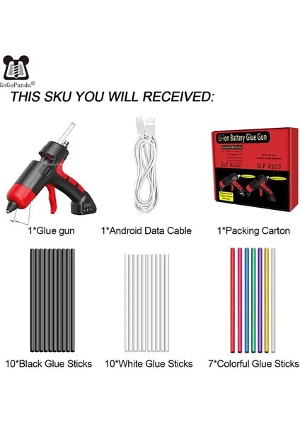 SLP8102 Set1 40W Lityum Elektrikli Sıcak Tutkal Tabancası Kablosuz USB Şarj Sıcaklığı Ayarlanabilir Dijital Ekran 7mm Çubuklarla (Yurt Dışından)