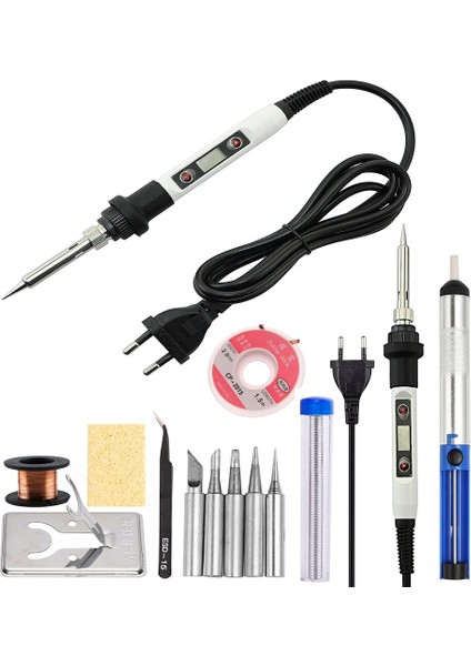 Siyah Set-2 110V Abd Tak Elektrikli Havya 80W Ayarlanabilir Sıcaklık LCD Kaynak Aracı Seramik Isıtıcı Havya Kafası Sökme Pompa Seti (Yurt Dışından)
