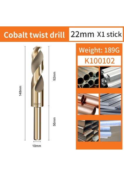 M35 Kobalt Bit 22MM Kobalt Büküm Uçları Düz Şaft Metal Matkap Uçları Mermer Ahşap Için Delik Delme Aracı Süper Sert Çelik 6/8/10/12/14/16/18/20/22/25MM (Yurt Dışından)