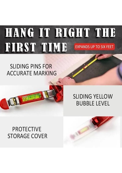 Kırmızı Hepsi Bir Arada Resim Asılı Aracı Hang-O-Matic Çerçeve Askı Cetvel Su Terazisi Taşınabilir Ölçü Doğru Araçları (Yurt Dışından)