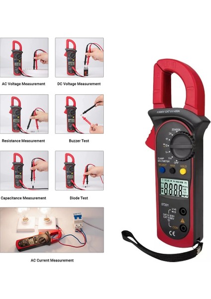 Mavi 4000 Sayımlar Kelepçe Ampermetreler Transistör Kondansatör Test Cihazı Güç Testi Aneng ST201 Dijital Kelepçe Multimetre Gerilim Akım Test Cihazı (Yurt Dışından) fırsatları