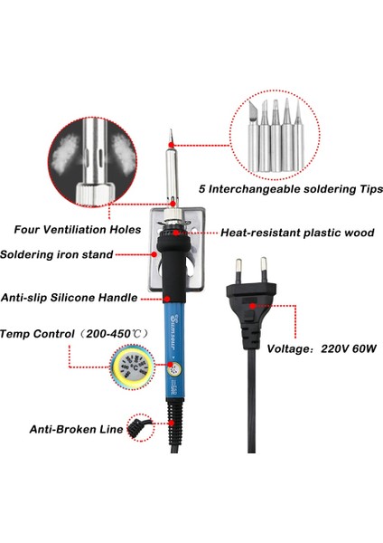 E 60W Ayarlanabilir Sıcaklık Elektrikli Havya, Mini Kolu Isı Kalem Kaynak Tamir Araçları Havya Seti Seti El Aletleri (Yurt Dışından) fırsatları