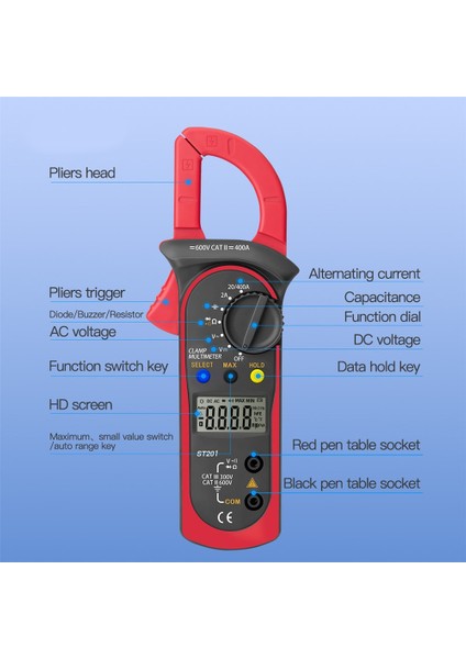 Mavi ST201 Dijital Kelepçe Multimetre Direnç Ohm Test Cihazı Ac Dc Kelepçe Ampermetre Transistör Test Cihazları Voltmetre Kontak Lcr Metre Kırmızı/mavi (Yurt Dışından) modelleri