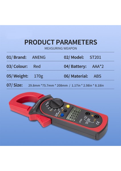 Mavi ST201 Dijital Kelepçe Multimetre Direnç Ohm Test Cihazı Ac Dc Kelepçe Ampermetre Transistör Test Cihazları Voltmetre Kontak Lcr Metre Kırmızı/mavi (Yurt Dışından) fırsatları