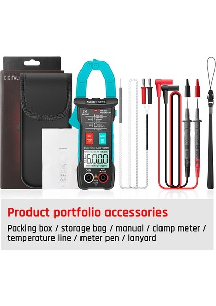 ST206 6000 Sayım Aneng ST210 Profesyonel Pens Metre 6000 Sayım True Rms Dc/ac 600A Elektrikli Araçlar Için Dijital Multimetre Kelepçe Akım Test Cihazı (Yurt Dışından)
