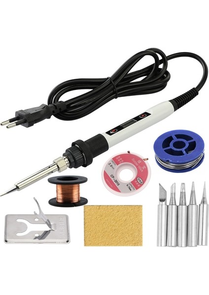 Beyaz Set-3 220V Ab Tak Elektrikli Havya 80W Ayarlanabilir Sıcaklık LCD Kaynak Aracı Seramik Isıtıcı Havya Kafası Sökme Pompa Seti (Yurt Dışından)