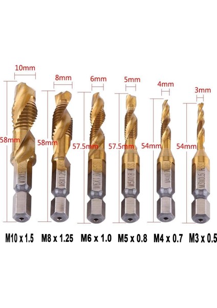 6 Adet Altın Set M3-M10 Vida Dokunun Matkap Uçları Hss Musluklar Havşa Çapak Alma Seti Metrik Kombinasyon Bit Yüksek Hız Çelik 1/4 In Hızlı Değişim Hex (Yurt Dışından)