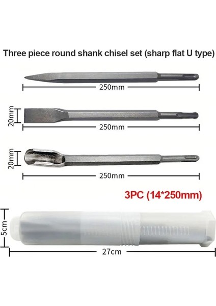 3pcs-B Sds Plus 3/4pcs 250MM Elektrikli Darbeli Matkap Ucu Noktası Oluk Gouge Düz Keski Kırma Beton Tuğla Duvar Delme (Yurt Dışından)