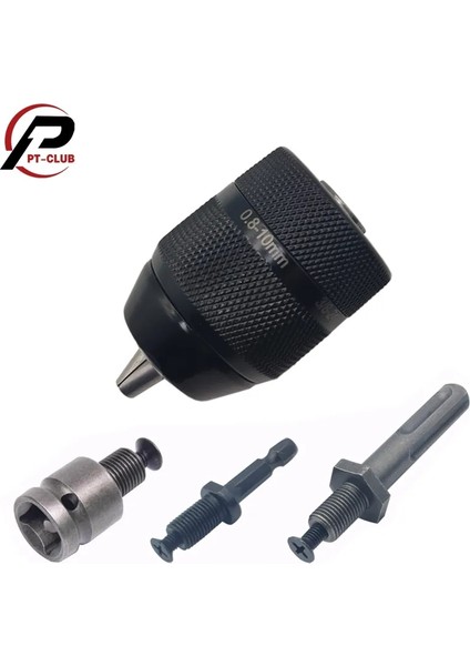 Yalnızca Chuck Anahtarsız 0,8-10MM 3 Çeneli 3/8-24UNF Matkap Chuck Hızlı Değiştirme Adaptörü Sds-Plus Şaft 1/4" Altıgen Kare Fit Döner Darbeli/darbeli Matkap (Yurt Dışından)