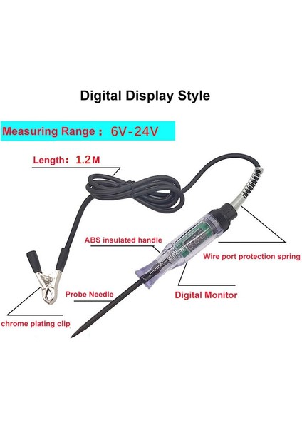 1 Adet Devre Test Cihazı 6V 12V 24V Dc Araba Kamyon Voltajı Devre Test Cihazı Dijital Ekran Uzun Prob Kalem Ampul Araç Teşhis Araçları (Yurt Dışından)