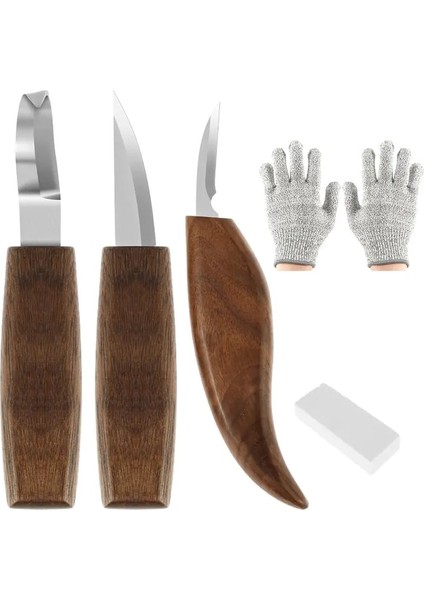 Set A 6 Adet Ağaç Işleme Oyma Araçları Kiti Eldiven Bileme Taş Vanadyum Çelik Ahşap Oyma Bıçağı Seti Taşınabilir Ahşap Oyma Bıçağı (Yurt Dışından)