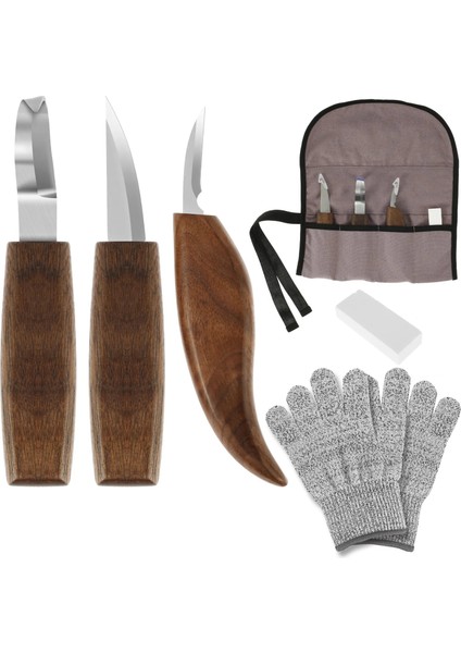 Set A 6 Adet Ağaç Işleme Oyma Araçları Kiti Eldiven Bileme Taş Vanadyum Çelik Ahşap Oyma Bıçağı Seti Taşınabilir Ahşap Oyma Bıçağı (Yurt Dışından)